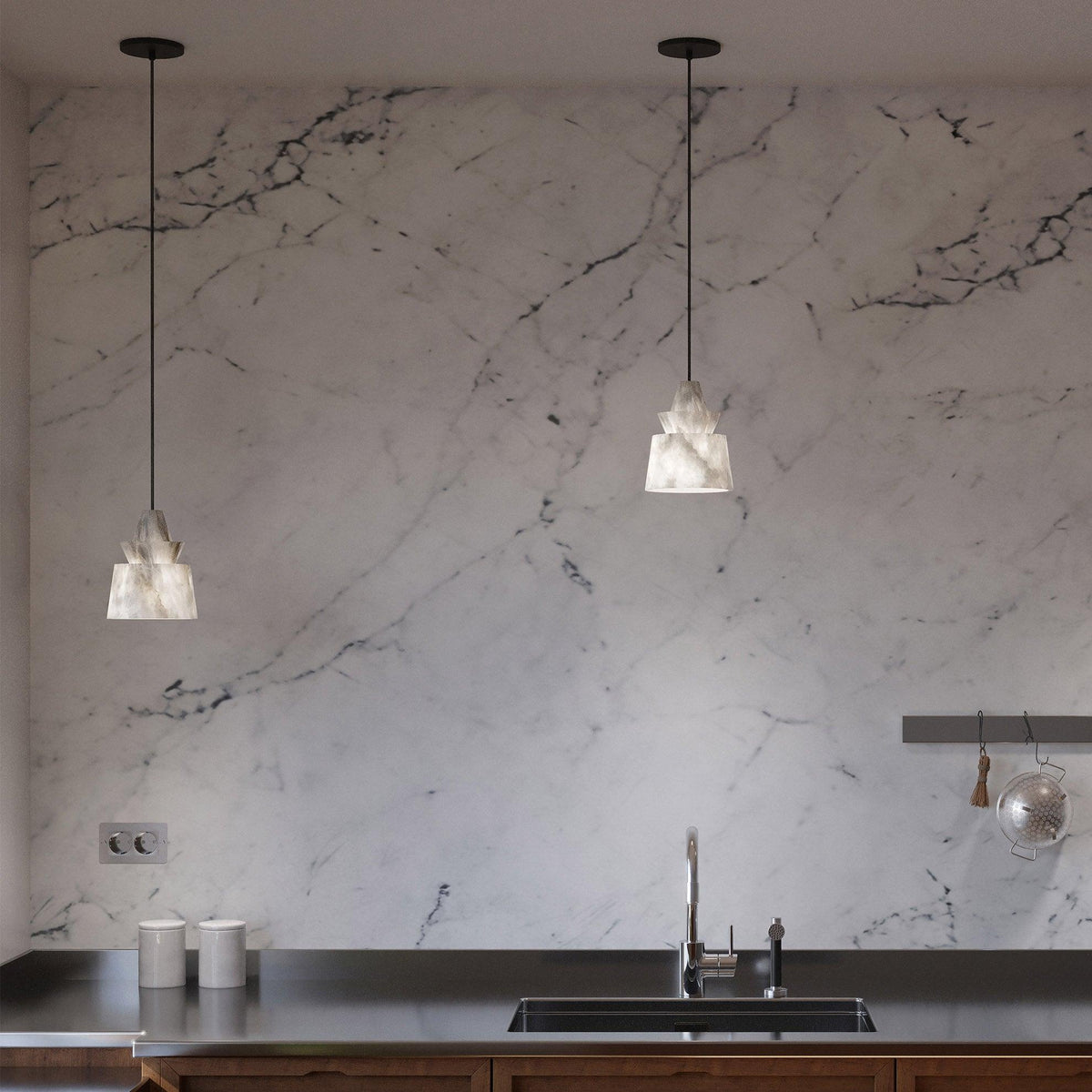 Strata Tiered Alabaster Pendant Light – pendant light view 8