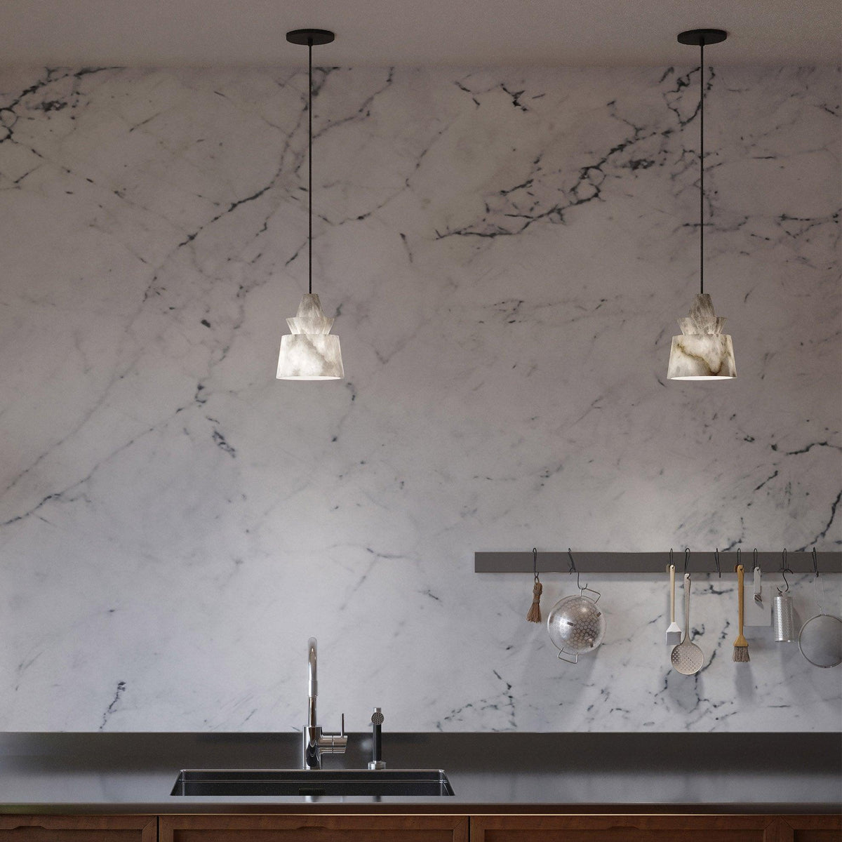 Strata Tiered Alabaster Pendant Light – pendant light view 9