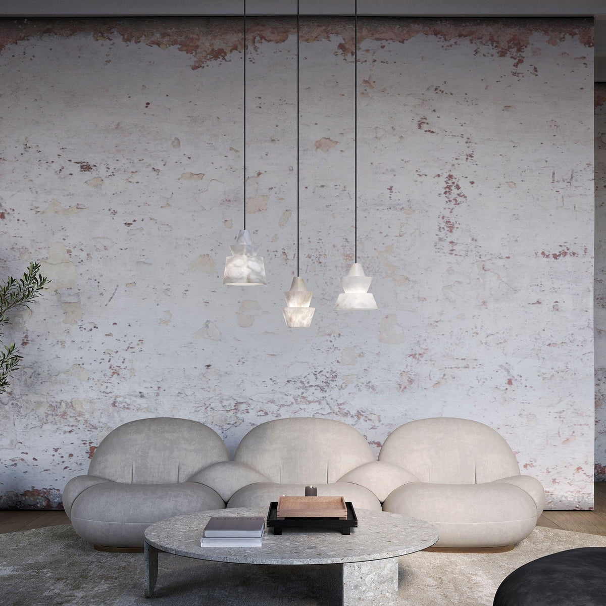 Strata Tiered Alabaster Pendant Light – pendant light view 11