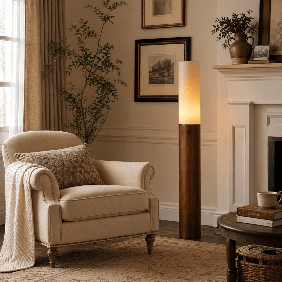 Timber Column Wood and Fabric Floor Lamp - product view 3