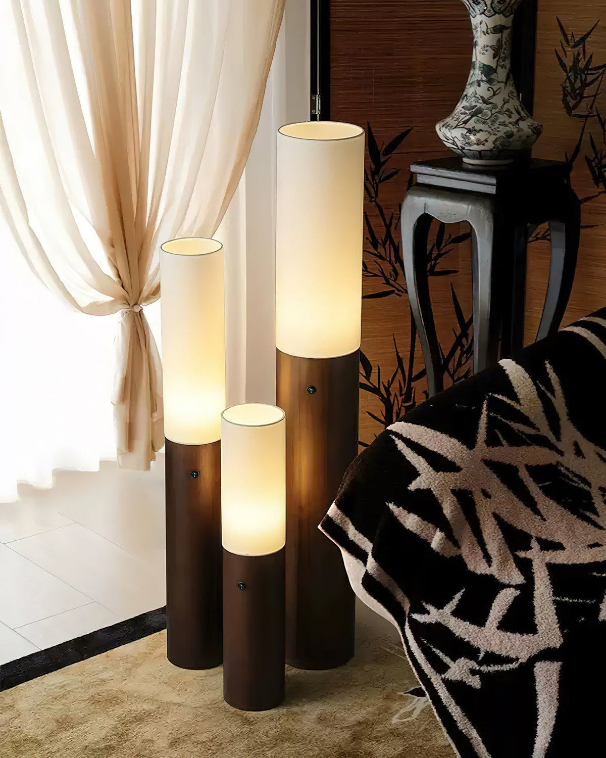 Timber Column Wood and Fabric Floor Lamp - product view 8