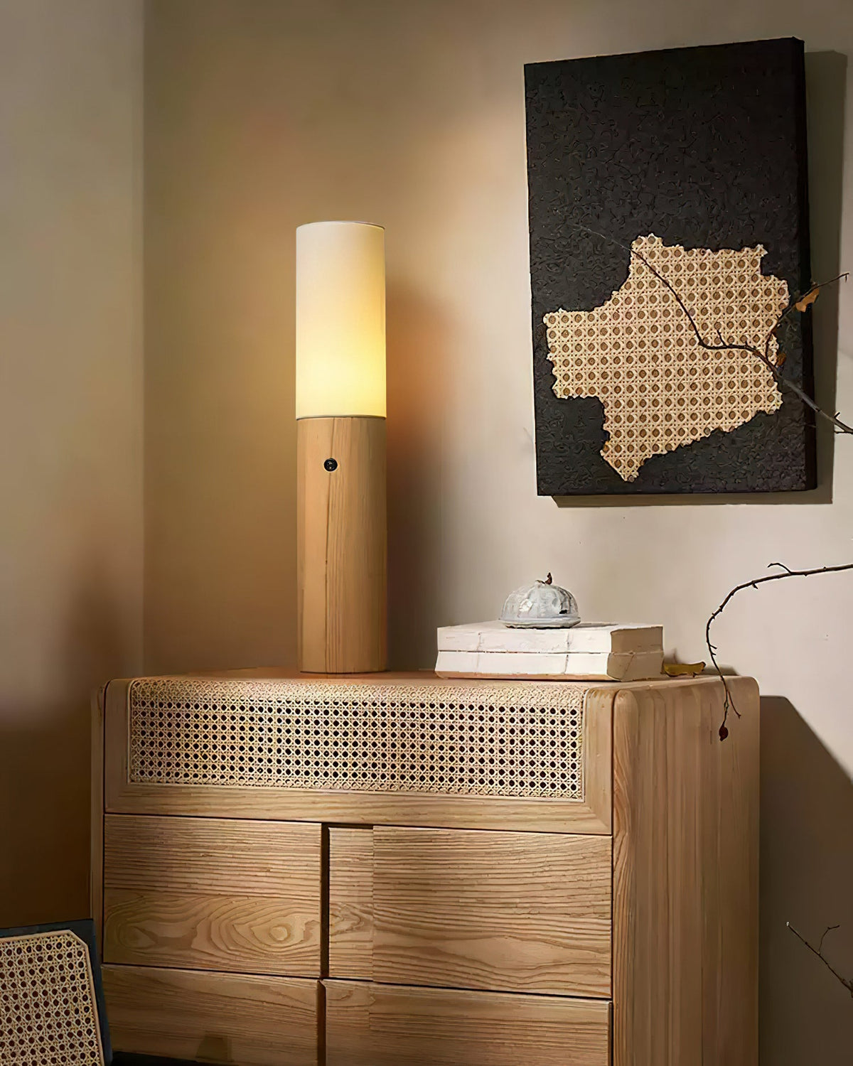 Timber Column Wood and Fabric Floor Lamp - product view 10