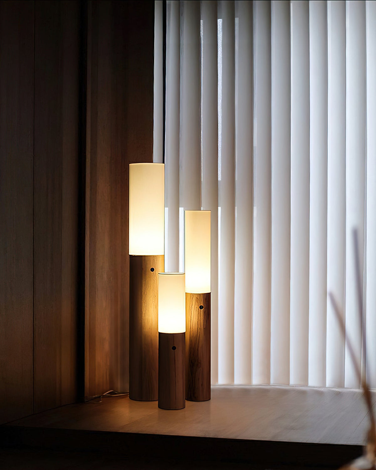Timber Column Wood and Fabric Floor Lamp - product view 12