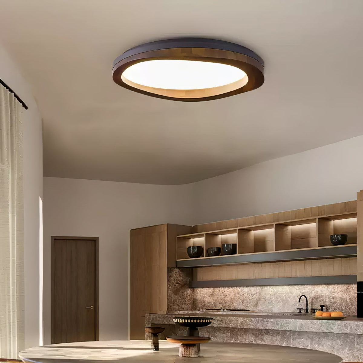 Timber Round Wood Ceiling Lamp — product and interior detail 3
