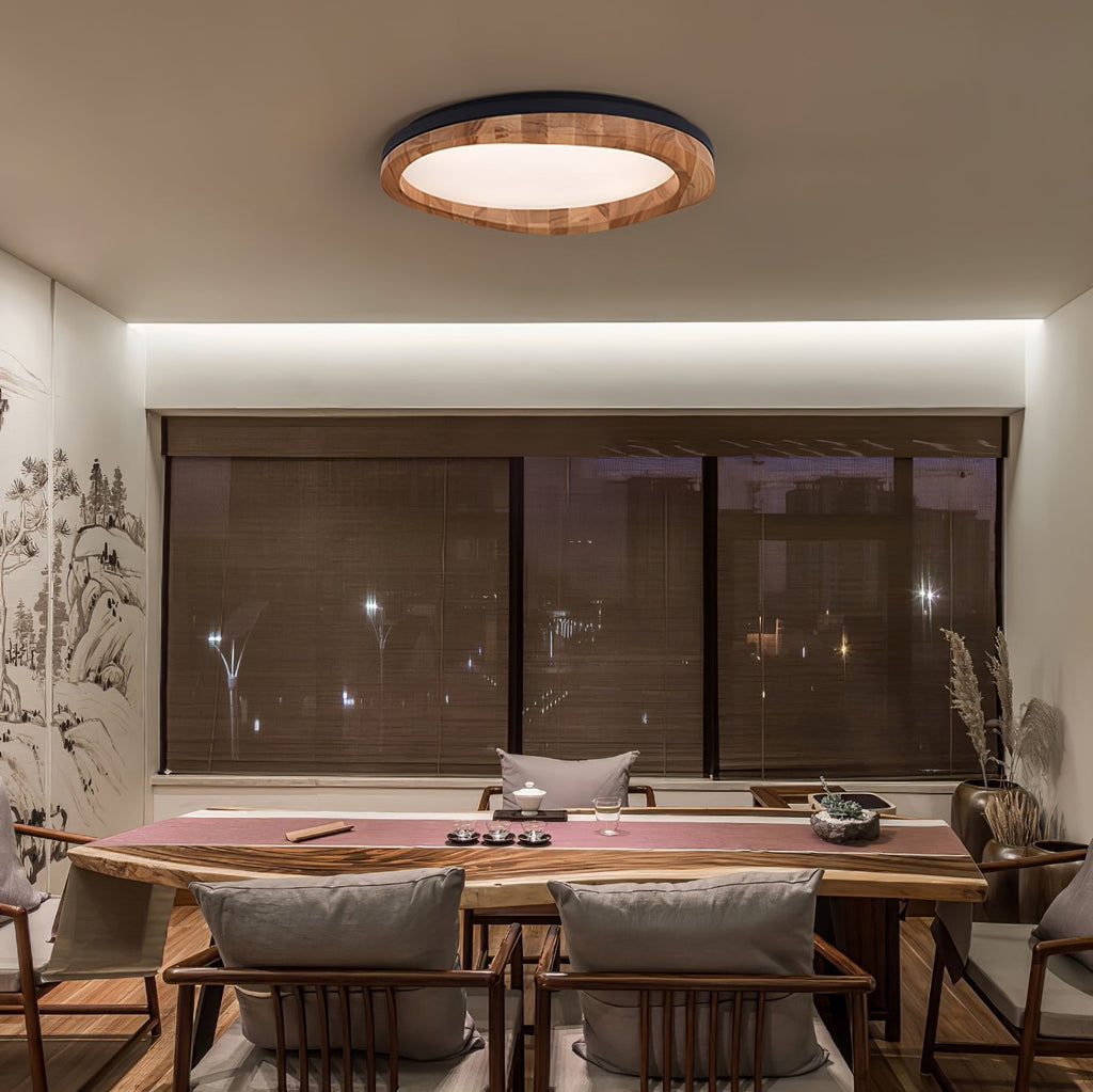 Timber Round Wood Ceiling Lamp — product and interior detail 4