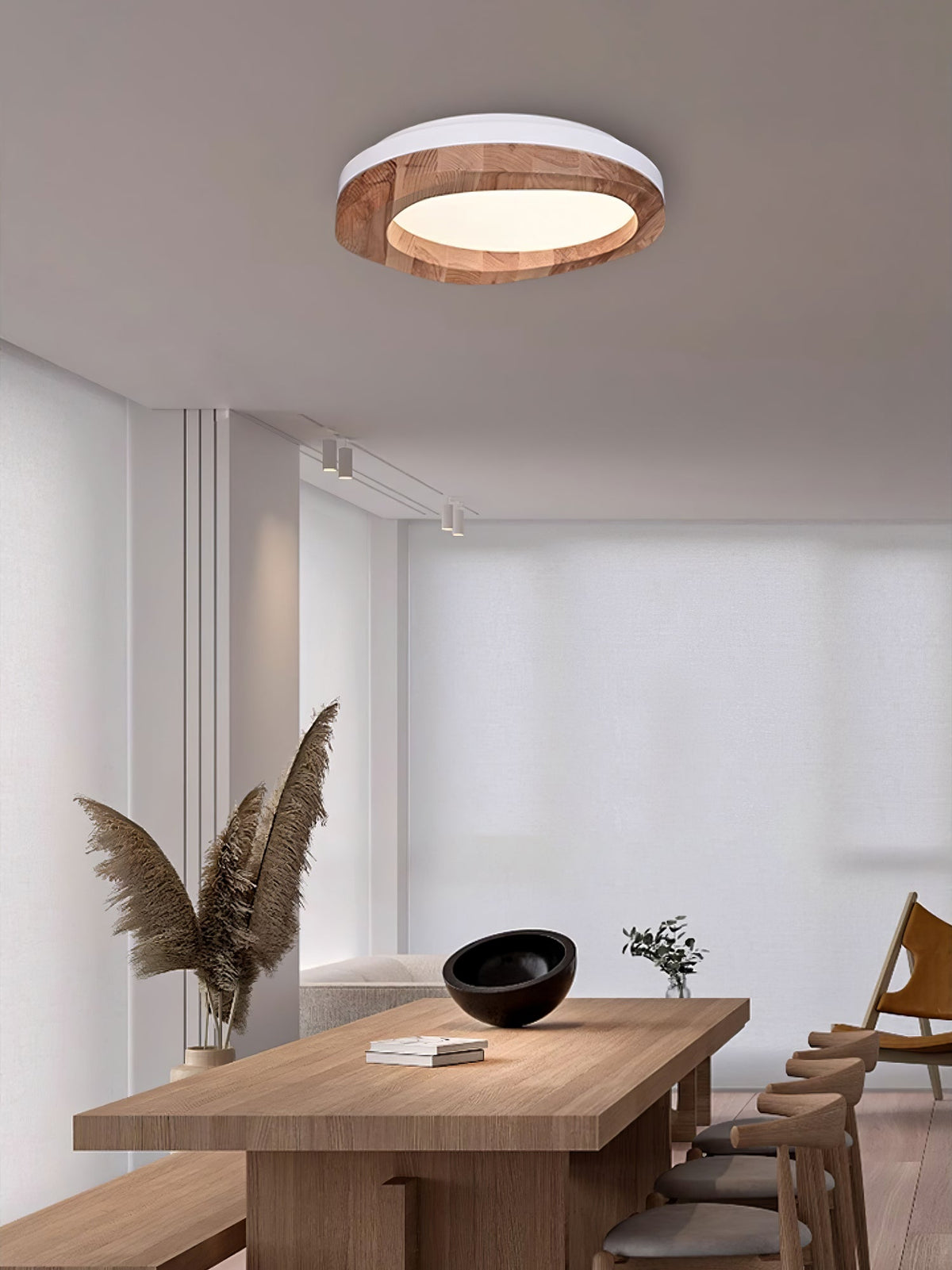 Timber Round Wood Ceiling Lamp — product and interior detail 13