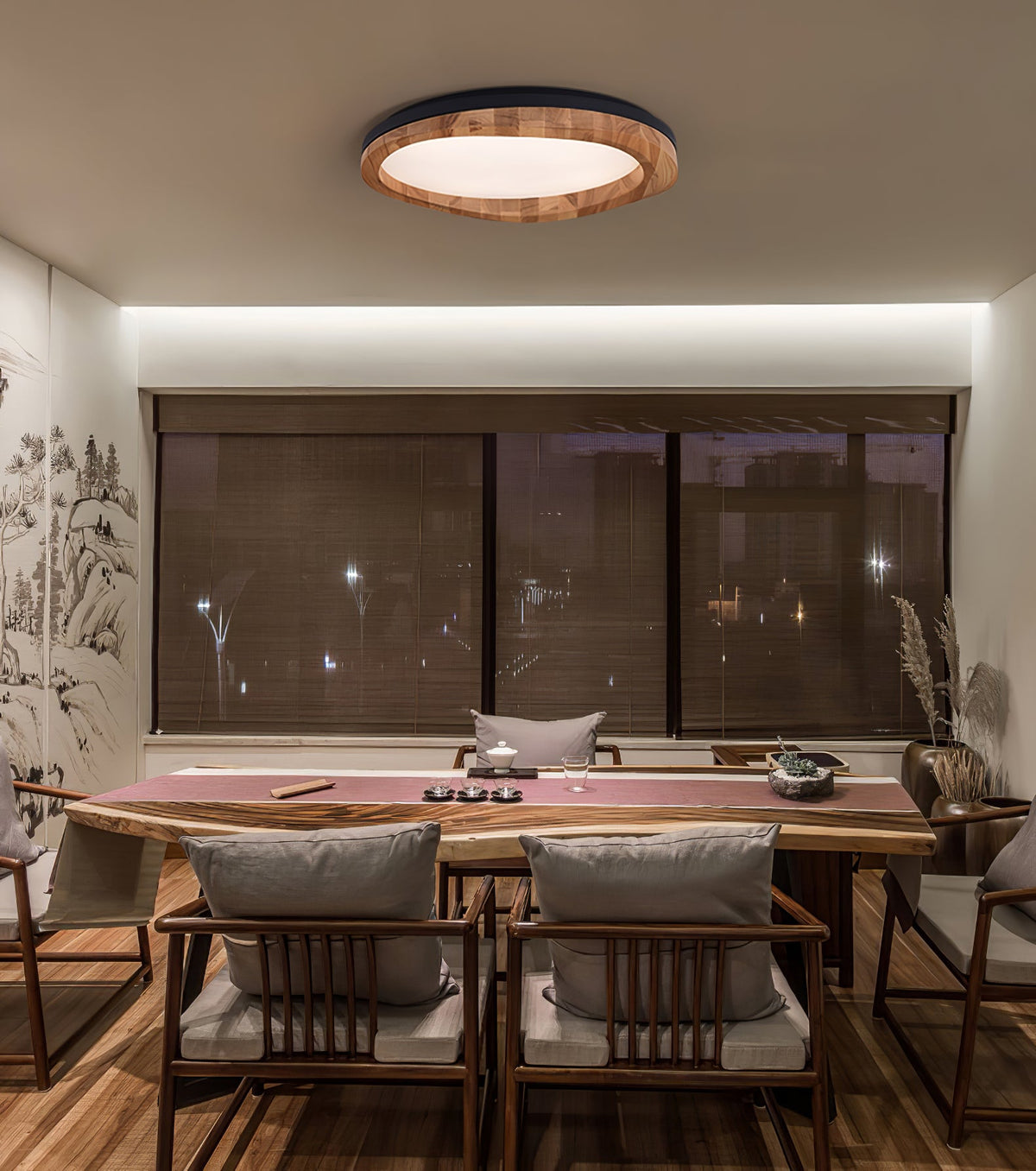 Timber Round Wood Ceiling Lamp — product and interior detail 17