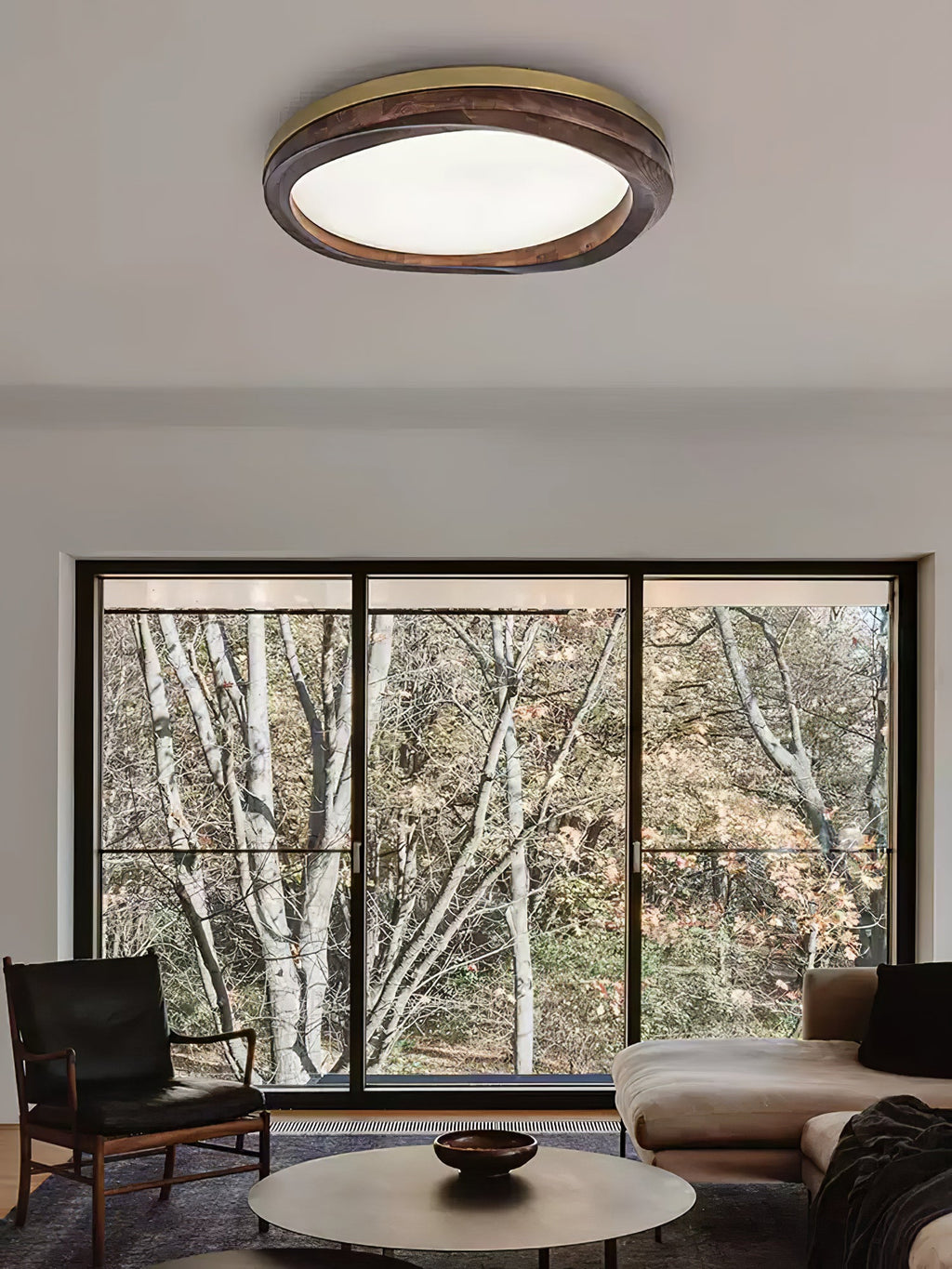 Timber Round Wood Ceiling Lamp — product and interior detail 18