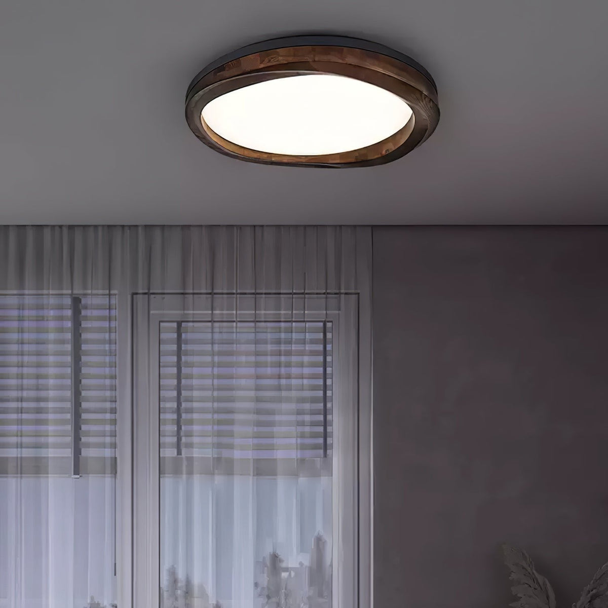 Timber Round Wood Ceiling Lamp — product and interior detail 19