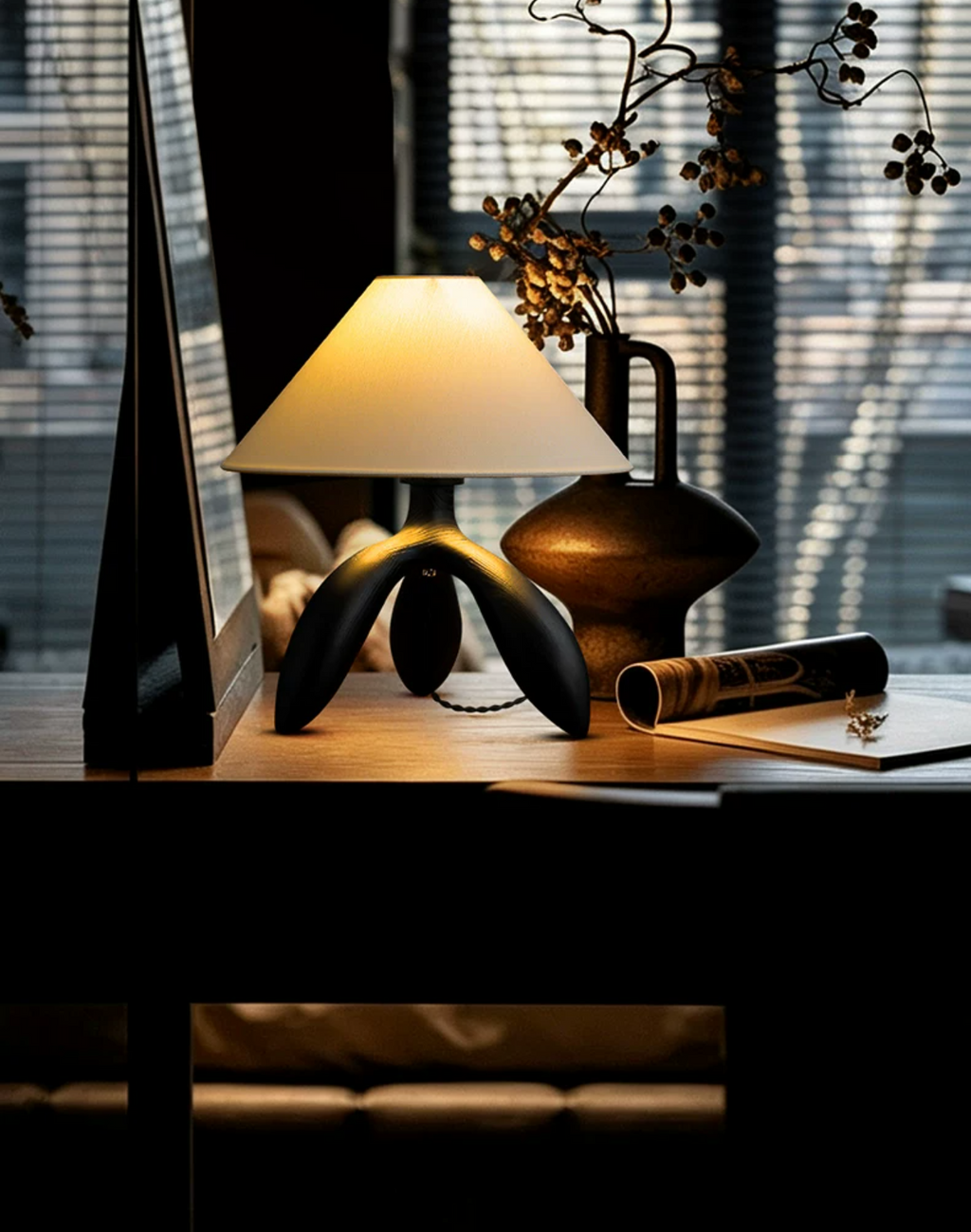Trefoil Wood Table Lamp — product and interior detail 16