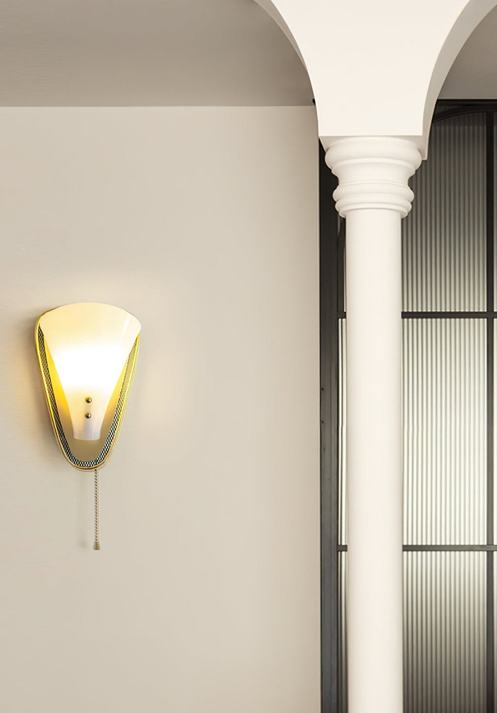 Trevane Triangular Tassel Wall Sconce — finish, form and room detail 9