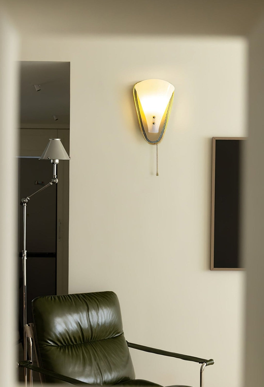 Trevane Triangular Tassel Wall Sconce — finish, form and room detail 10