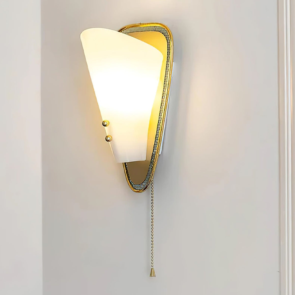 Trevane Triangular Tassel Wall Sconce — finish, form and room detail 13