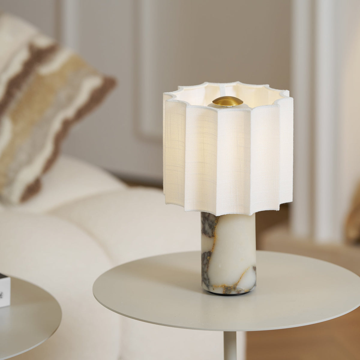 Veira Pleated Shade Marble Rechargeable Lamp — product, finish and specification view 2