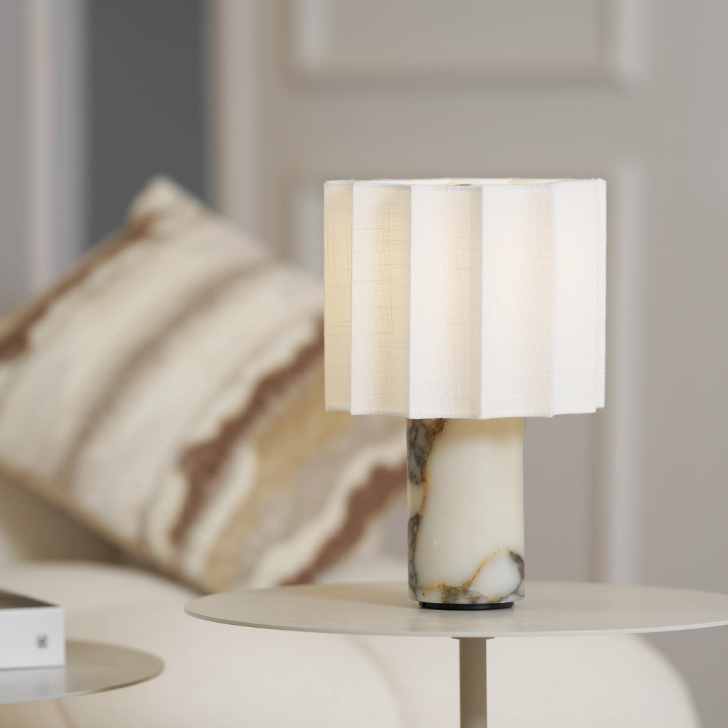 Veira Pleated Shade Marble Rechargeable Lamp — product, finish and specification view 3