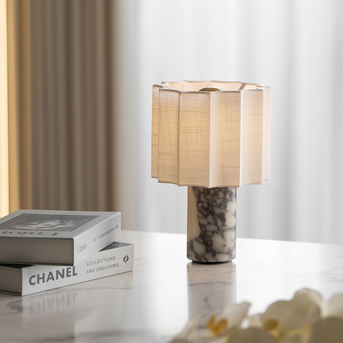 Veira Pleated Shade Marble Rechargeable Lamp — product, finish and specification view 6