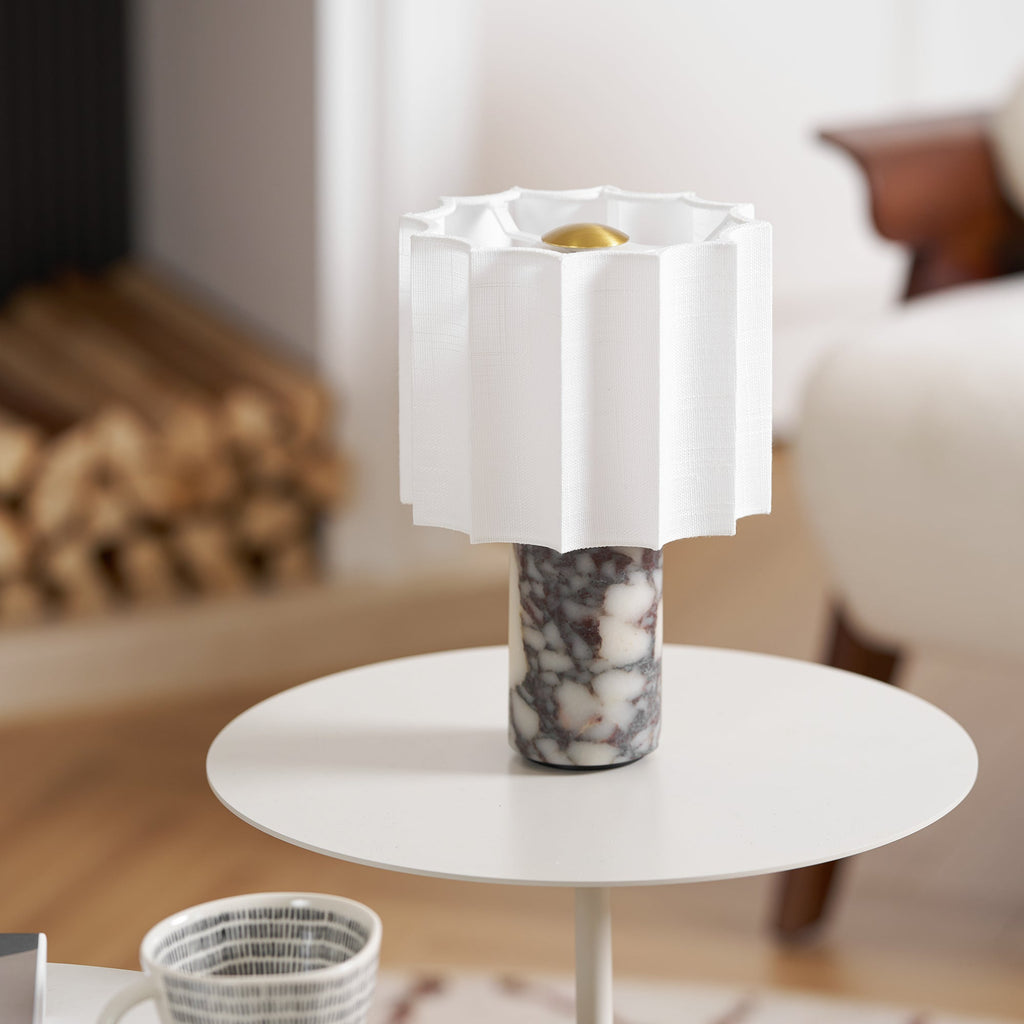 Veira Pleated Shade Marble Rechargeable Lamp — product, finish and specification view 14