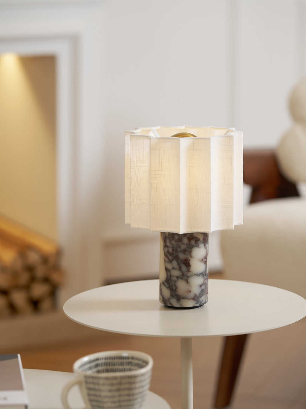 Veira Pleated Shade Marble Rechargeable Lamp — product, finish and specification view 15