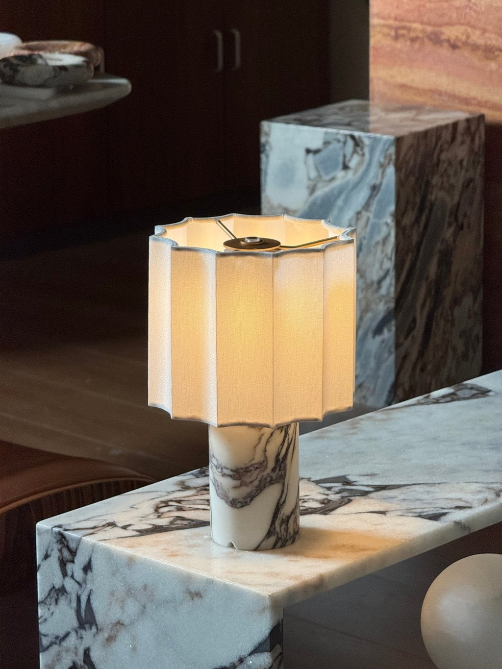 Veira Pleated Shade Marble Rechargeable Lamp — product, finish and specification view 18