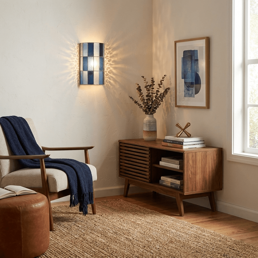 Veltra Faceted Glass Wall Sconce — finish, form and room detail 4