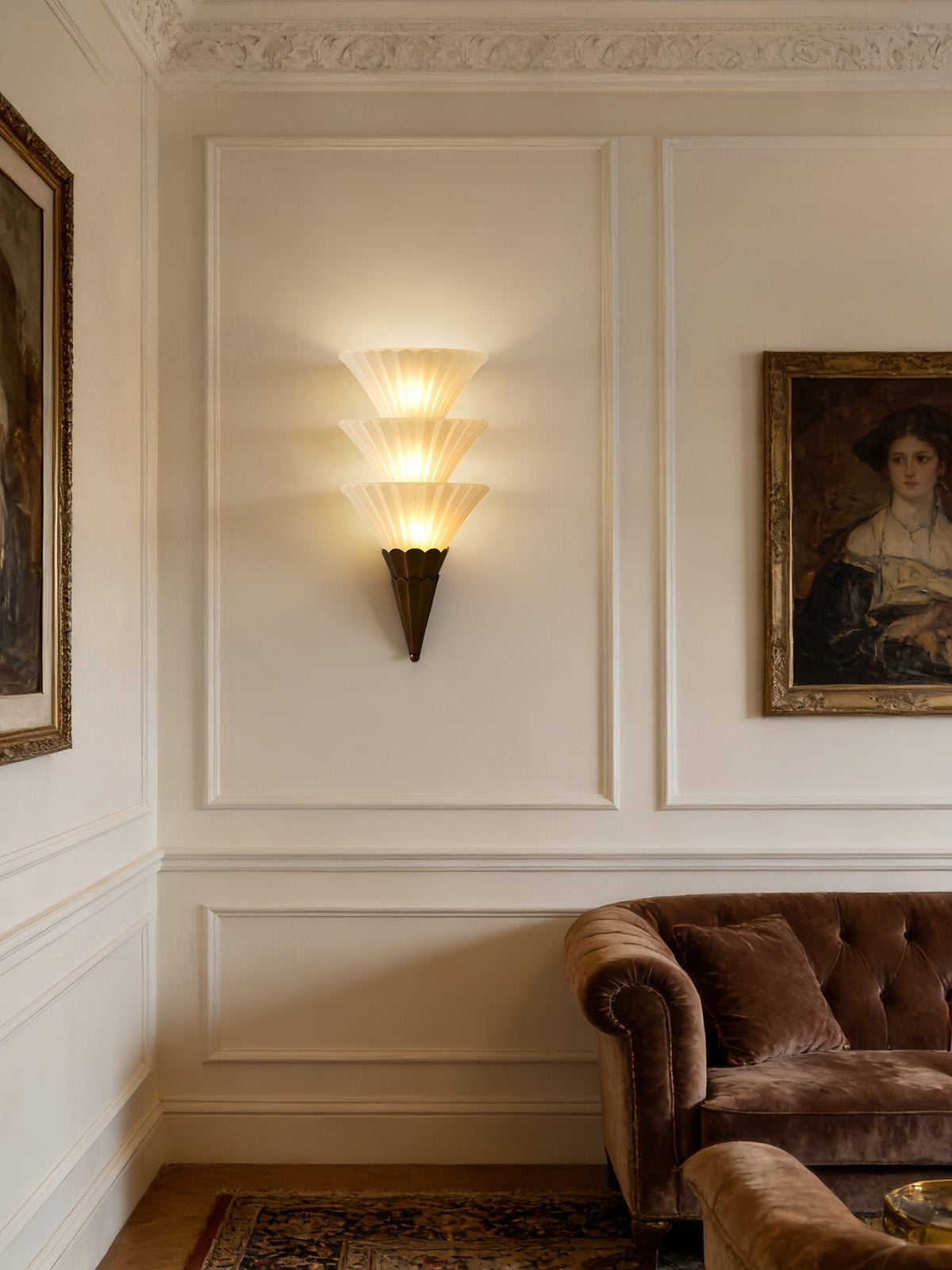 Virelle Layered Fan Glass Wall Sconce — finish, form and room detail 5