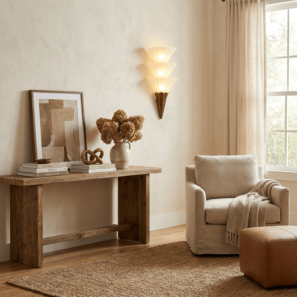 Virelle Layered Fan Glass Wall Sconce — finish, form and room detail 12