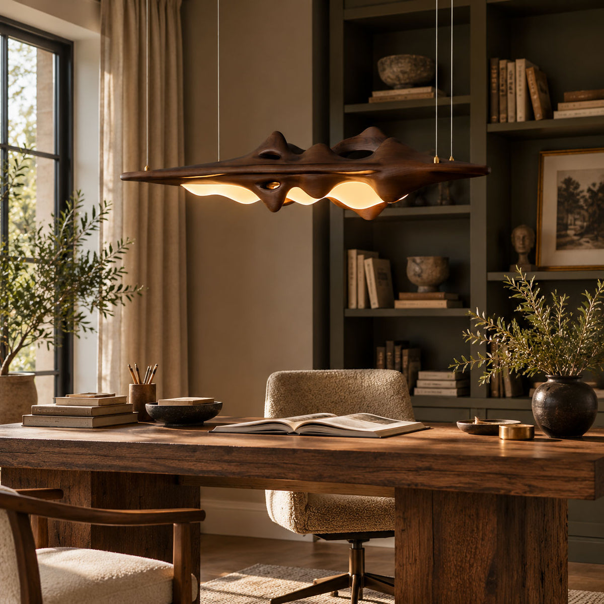Volar Drift Sculptural Wood LED Pendant Light - product view 2