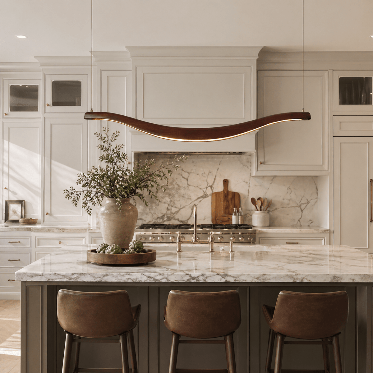 Waveform Curved Ash Wood LED Chandelier - product view 2