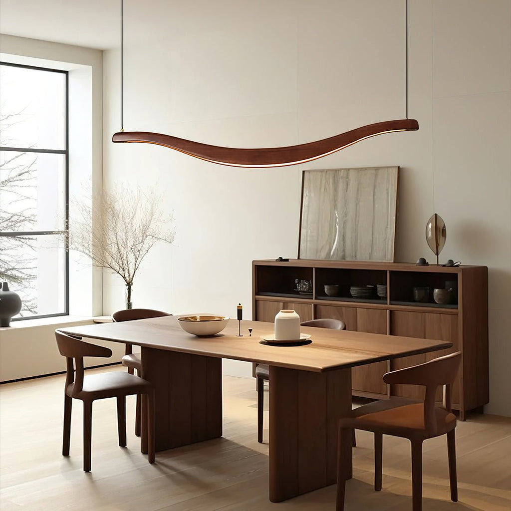 Waveform Curved Ash Wood LED Chandelier - product view 3