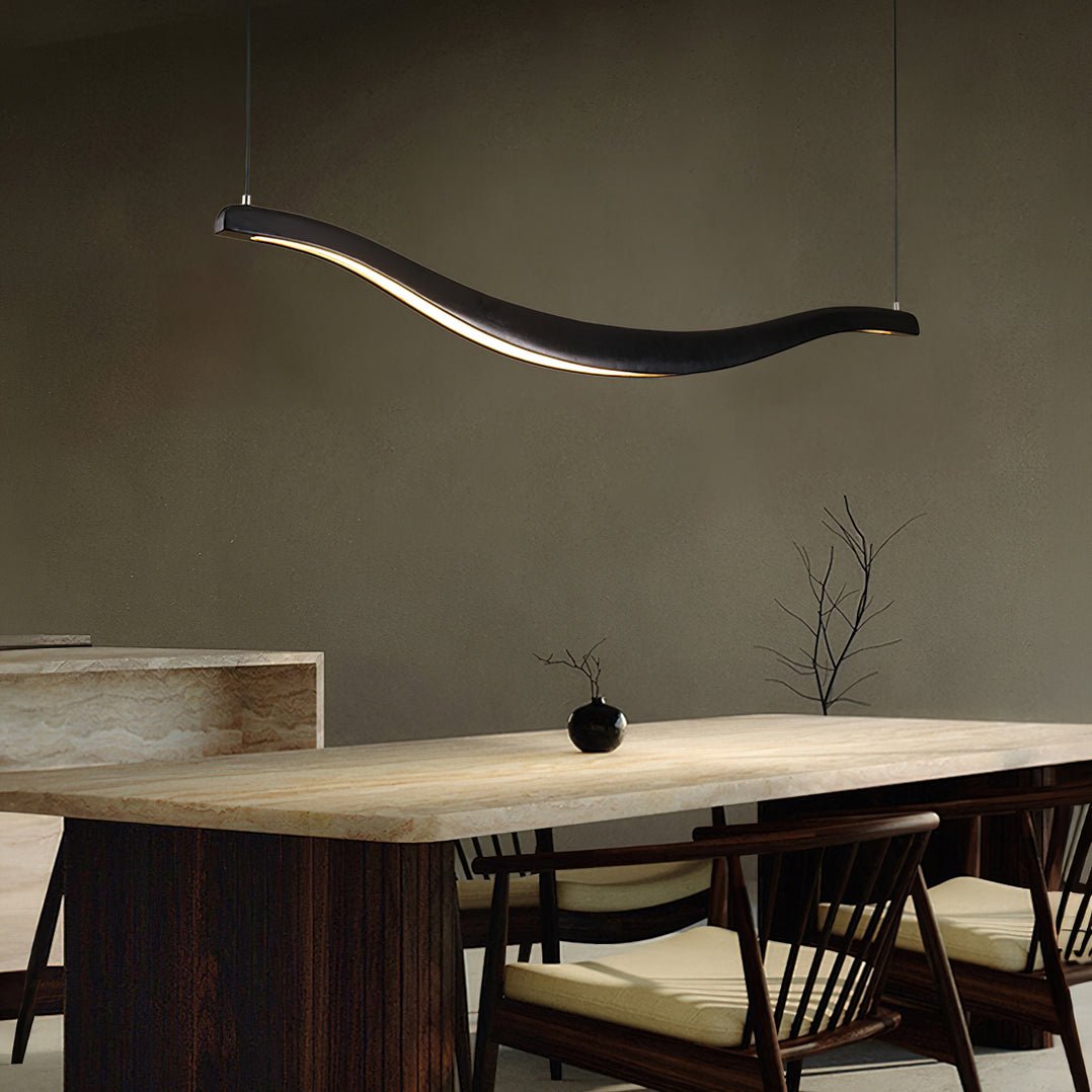 Waveform Curved Ash Wood LED Chandelier - product view 4