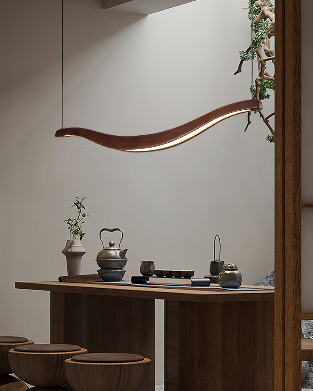 Waveform Curved Ash Wood LED Chandelier - product view 5