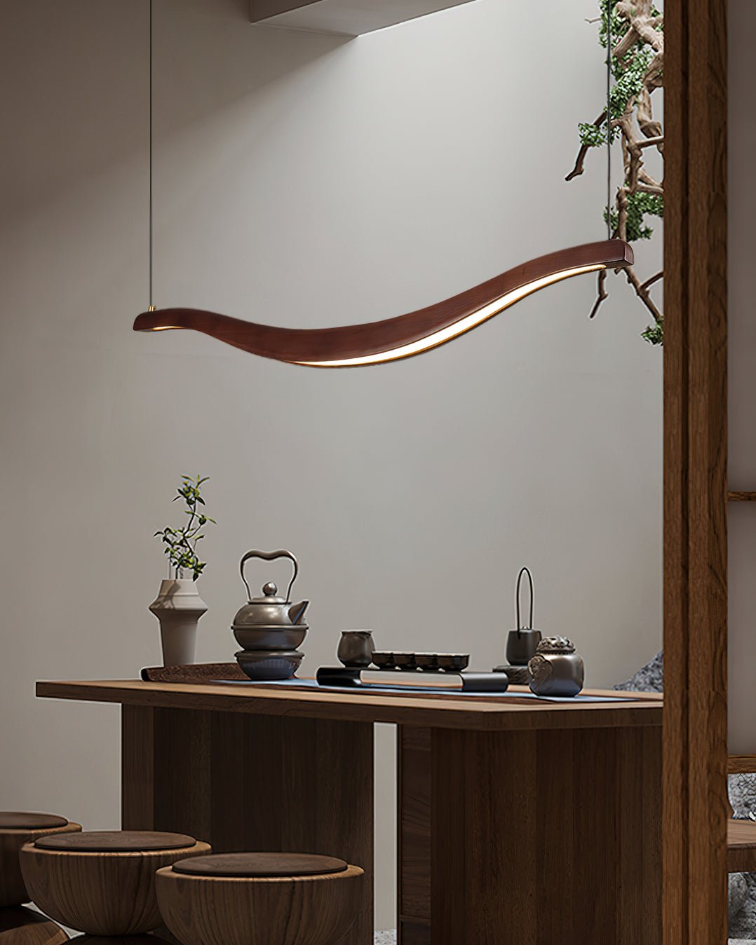 Waveform Curved Ash Wood LED Chandelier - product view 5