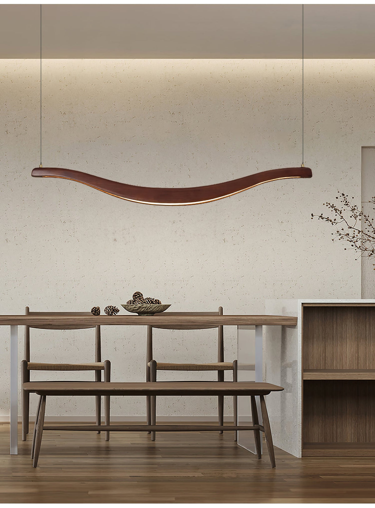 Waveform Curved Ash Wood LED Chandelier - product view 7