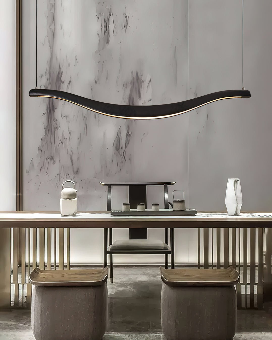 Waveform Curved Ash Wood LED Chandelier - product view 13