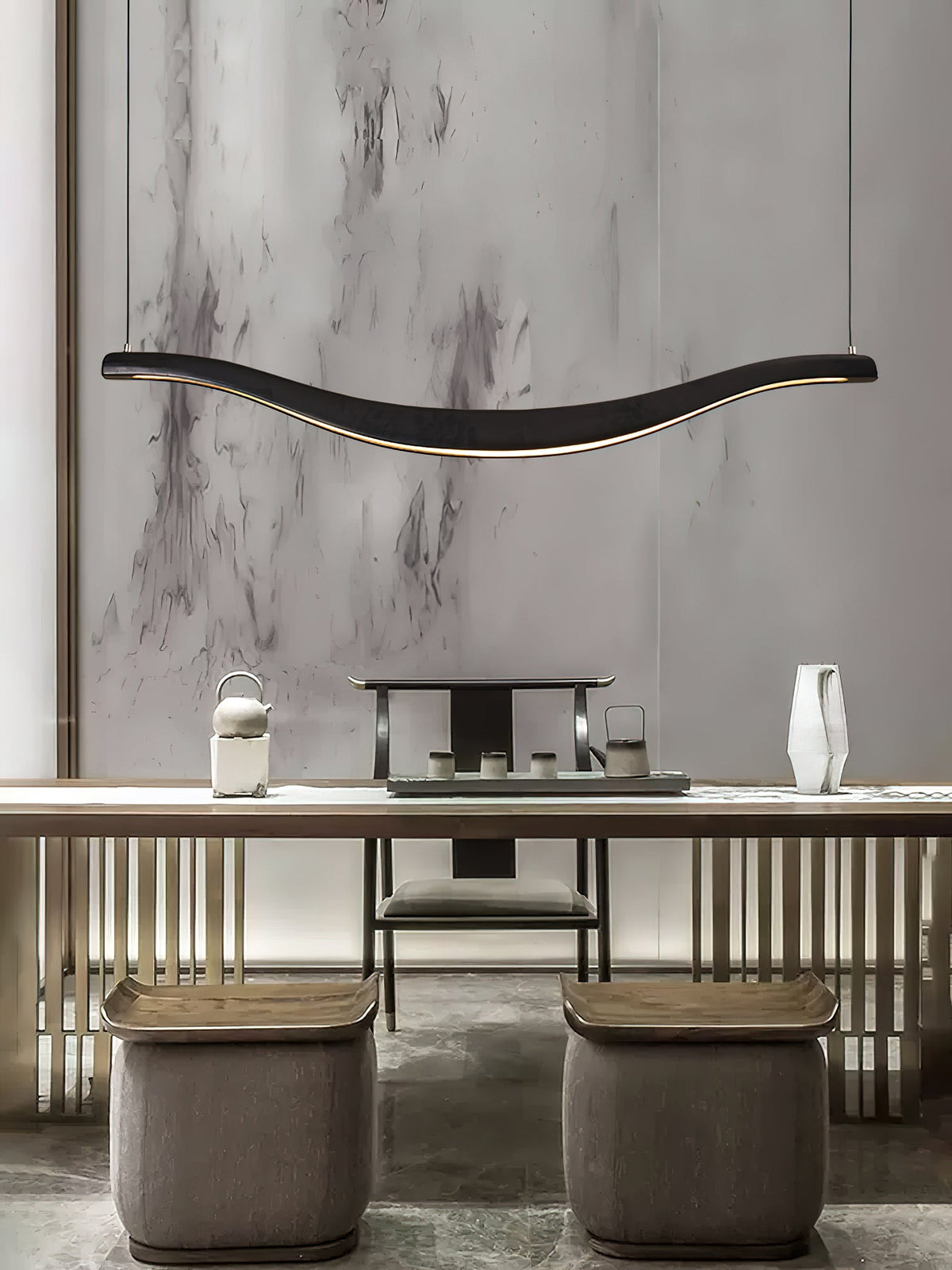 Waveform Curved Ash Wood LED Chandelier - product view 19