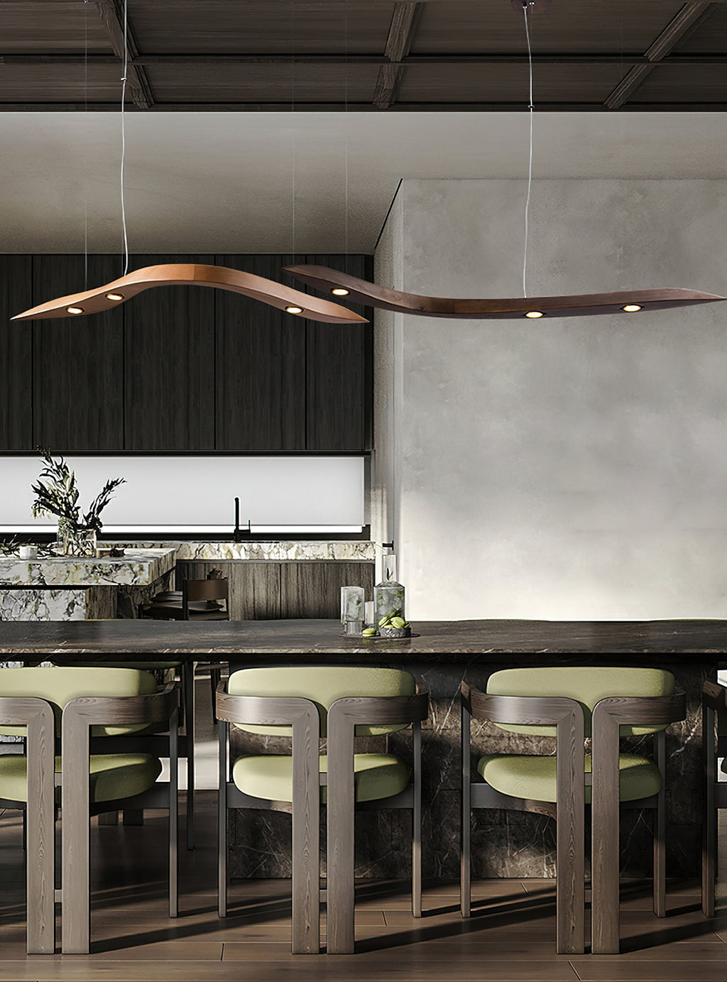 Waveform Sculptural Wood LED Pendant Light - product view 4