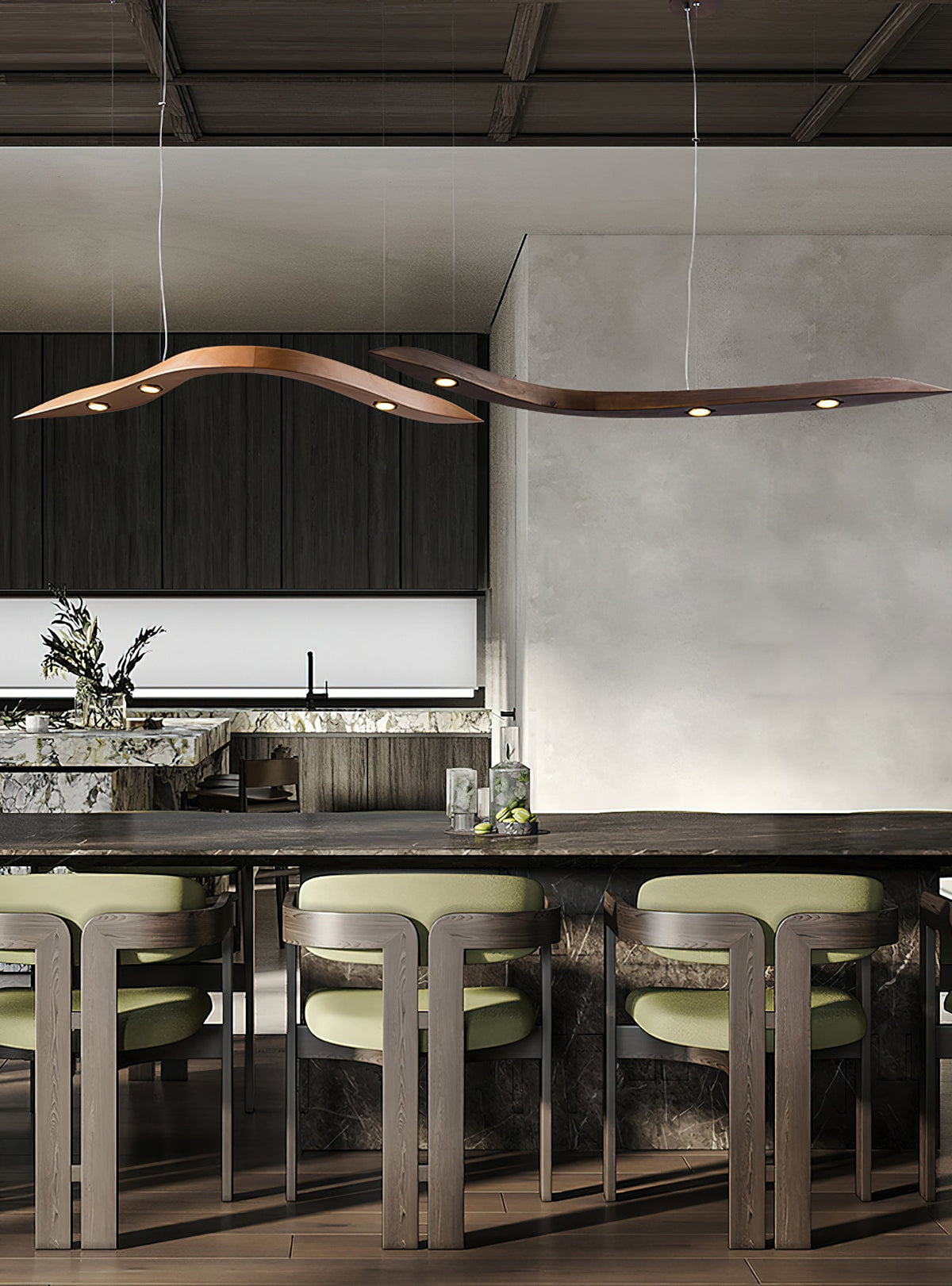 Waveform Sculptural Wood LED Pendant Light - product view 4