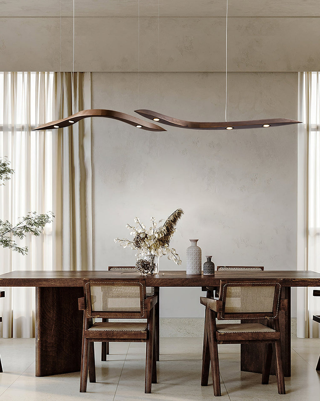 Waveform Sculptural Wood LED Pendant Light - product view 8