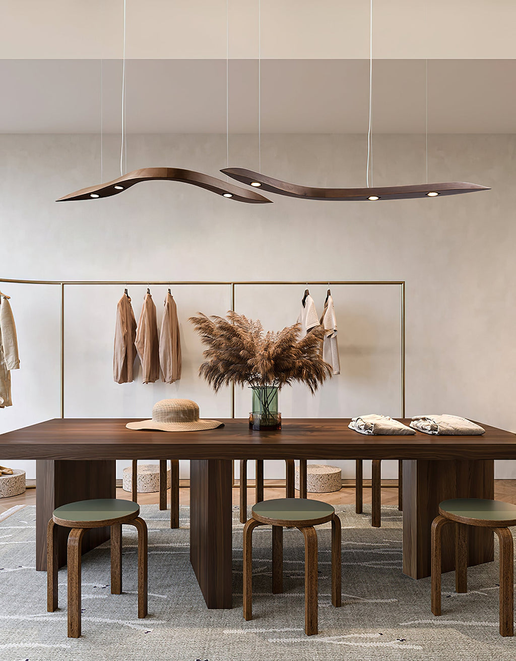 Waveform Sculptural Wood LED Pendant Light - product view 9