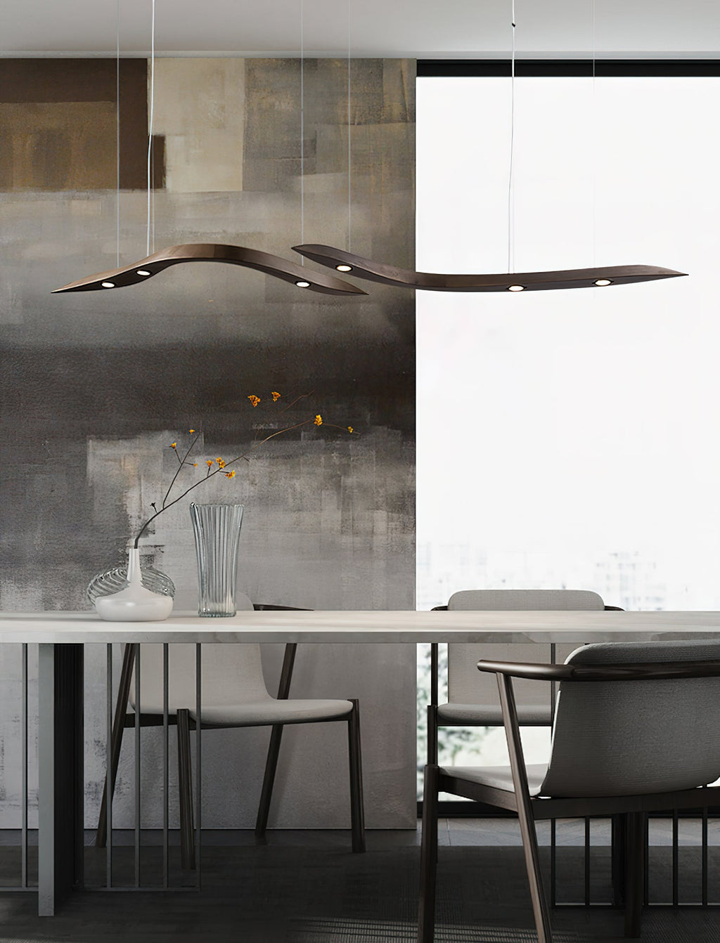 Waveform Sculptural Wood LED Pendant Light - product view 11