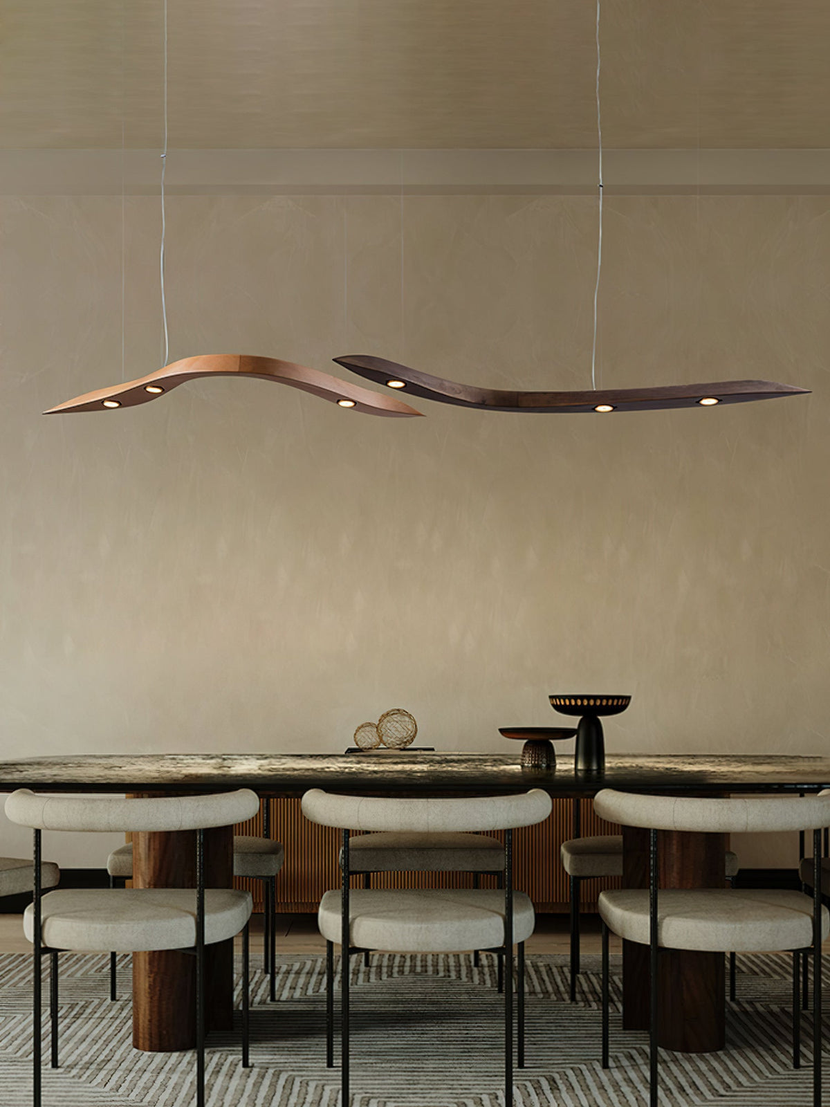 Waveform Sculptural Wood LED Pendant Light - product view 12