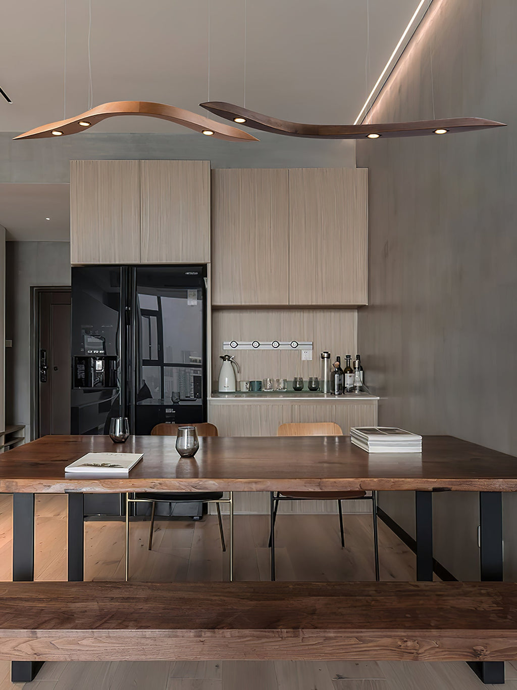 Waveform Sculptural Wood LED Pendant Light - product view 13