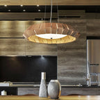 Wooden Patchwork Ring Chandelier — product and interior detail 2