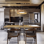 Wooden Patchwork Ring Chandelier — product and interior detail 4