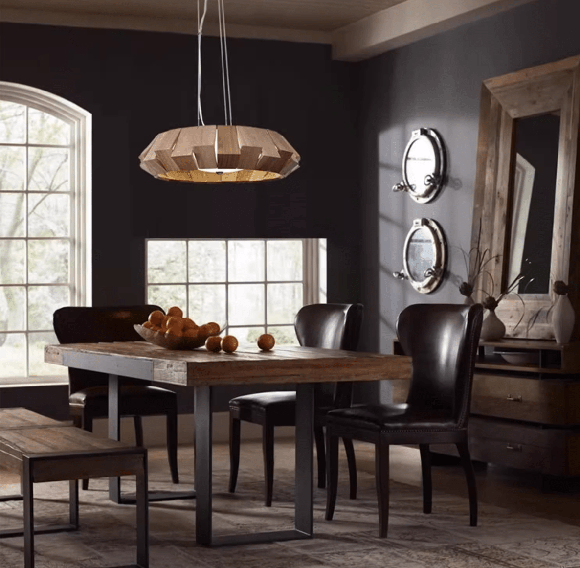 Wooden Patchwork Ring Chandelier — product and interior detail 7