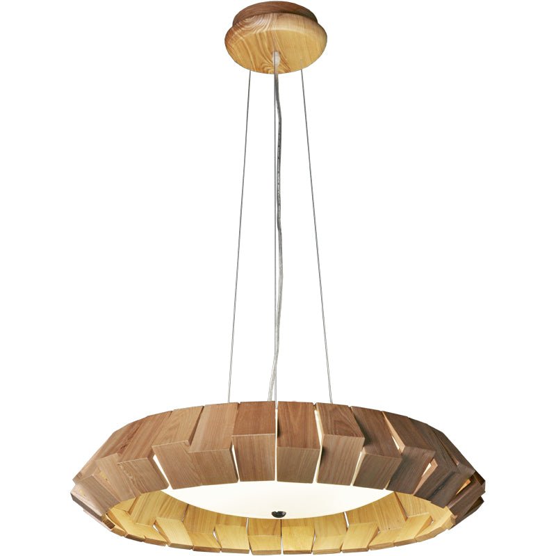 Wooden Patchwork Ring Chandelier — product and interior detail 8
