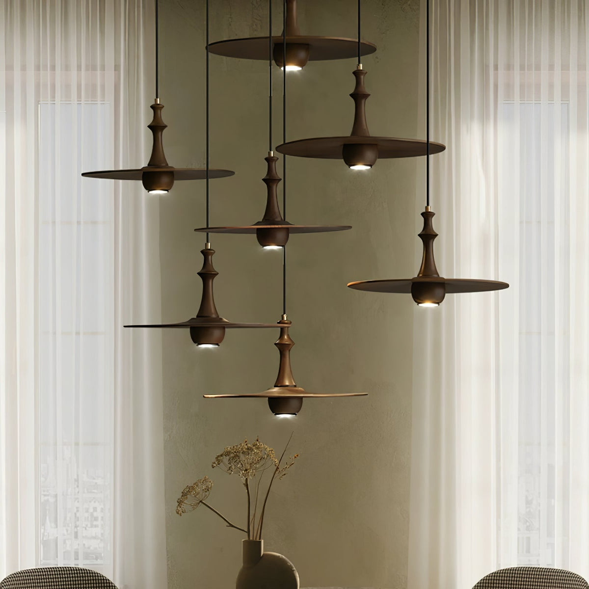 Wooden Spin Pendant Light — product and interior detail 2