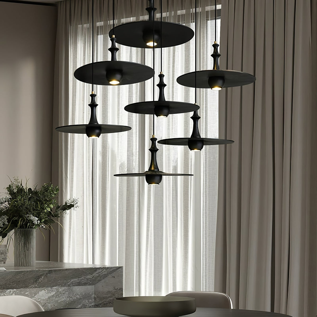 Wooden Spin Pendant Light — product and interior detail 3