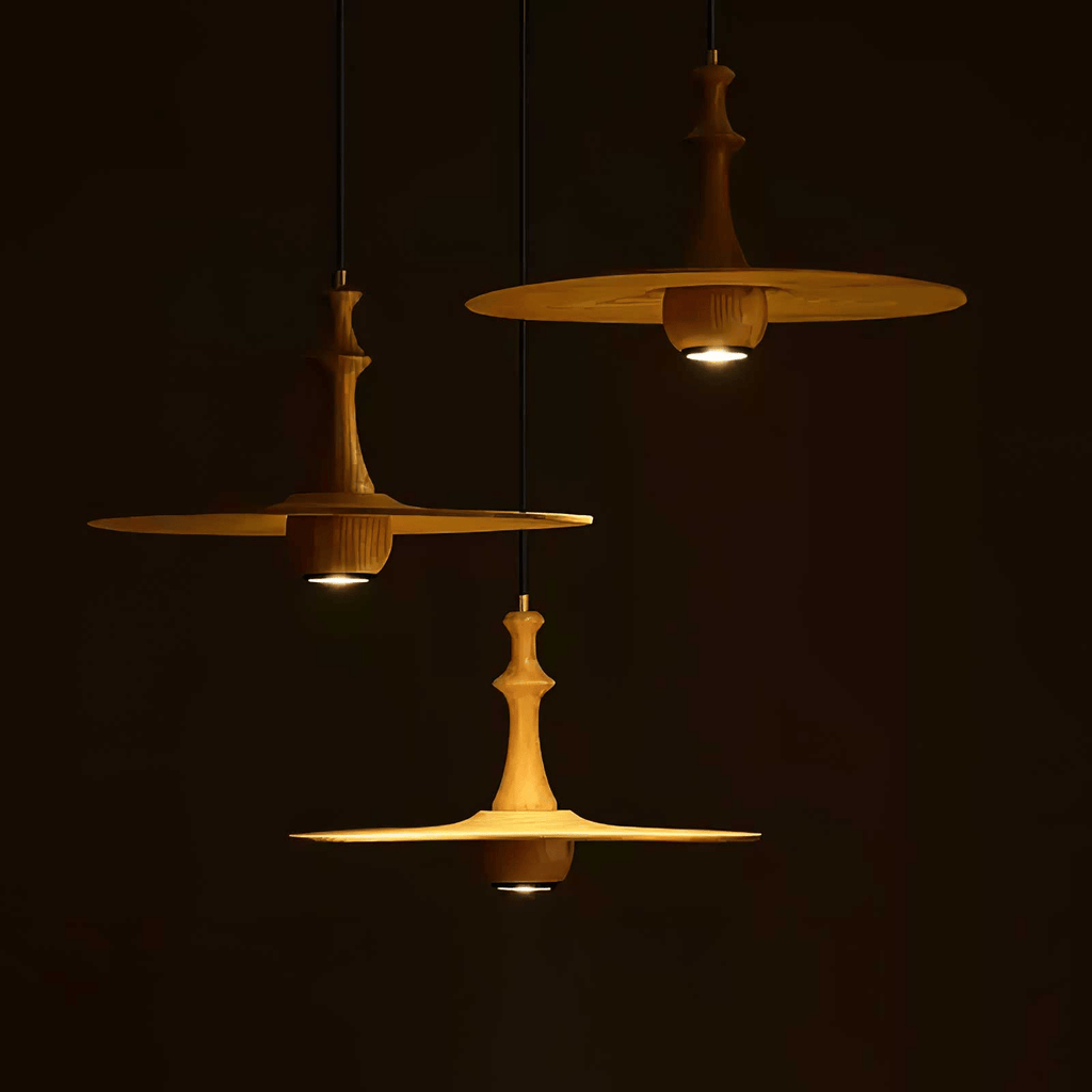 Wooden Spin Pendant Light — product and interior detail 5