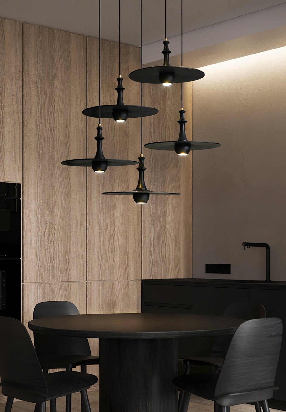 Wooden Spin Pendant Light — product and interior detail 6